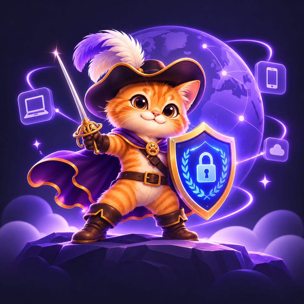 Kittyy со щитом защищает подключение