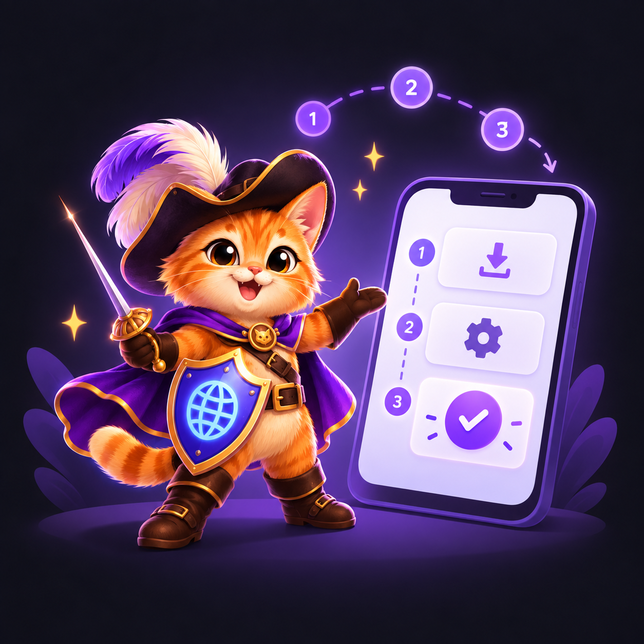 Kittyy показывает три шага настройки